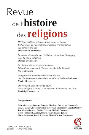 revue de l'histoire des religions n.239-3 : varia