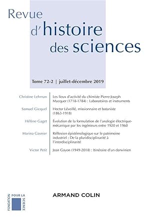 revue d'histoire des sciences n.72-2 : juillet-décembre 2019 ; varia