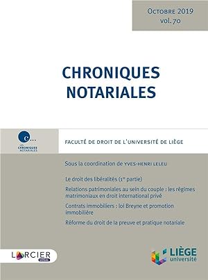 chroniques notariales Tome 70 : octobre 2019