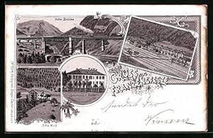 Lithographie Franzensfeste, Hohe Brücke, Gasthaus zum Reiter und Villa Wild