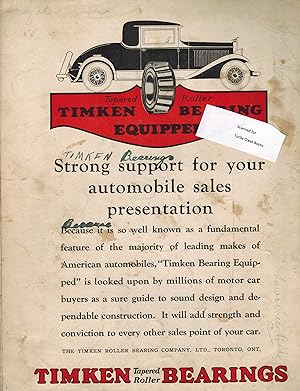 Image du vendeur pour Timken Roller Bearing Vintage Advertisement ( Ad ) 1931 Original mis en vente par ! Turtle Creek Books  !