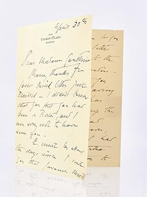 Lettre autographe signée du peintre impressionniste américain à la chanteuse Eva Gauthier