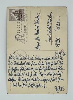 Seller image for Eigenh. Postkarte m. Unterschrift. for sale by Versandantiquariat Wolfgang Friebes