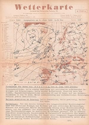Imagen del vendedor de Wetterkarte : Amtsblatt des Wetteramtes Freiburg i. Br.; Jahrgang 1960/ Nummer 127, Ausgegeben am 2. Juni 1960 9.30 Uhr a la venta por Schrmann und Kiewning GbR