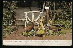 Bild des Verkufers fr Ansichtskarte Frhliche Ostern, Osterhasen mit Osternest zum Verkauf von Bartko-Reher