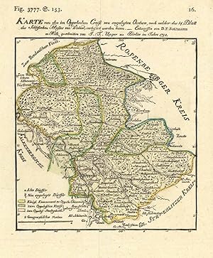 Bild des Verkufers fr Karte von den im Oppelschen Creise neu angelgten Oertern, nach welcher das 14 Blatt des Schlesischen Atlaes von Wieland, verbessert werden kann. - Entworffen von D.F. Sotzmann in Holz geschnitten von J.F. Unger zu Berlin im Jahre 1791':. zum Verkauf von Antiquariat Norbert Haas