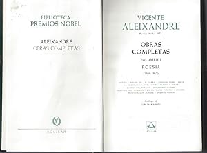 Bild des Verkufers fr Vicente Aleixandre (Premio Nobel 1977) Obras Completas Volumen I Poesia (1924-1967) zum Verkauf von ART...on paper - 20th Century Art Books