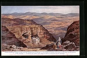 Bild des Verkufers fr Knstler-Ansichtskarte Friedrich Perlberg: Wste Juda mit Wadi el Kelt und das Kloster des hl. Georg zum Verkauf von Bartko-Reher