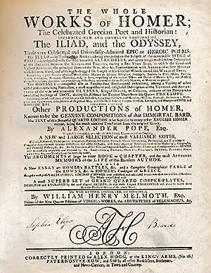 Imagen del vendedor de The Whole Works of Homer . The Iliad and the Odyssey . Other Productions of Homer . a New and Large Selection od Most Valuable Notes . Superb Set of Grand Quarto Copper-Plates. 1800. Hogg edition a la venta por Barter Books Ltd