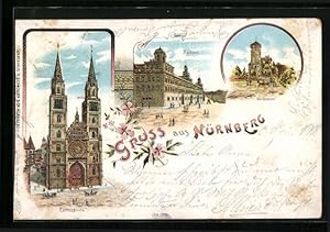 Bild des Verkufers fr Lithographie Nrnberg, Lorenzkirche, Rathaus und Heidenturm zum Verkauf von Bartko-Reher