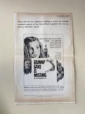 Image du vendeur pour Bunny Lake is Missing Advertising Supplement 1965 Laurence Olivier, Carol Lynley, Keir Dullea mis en vente par AcornBooksNH
