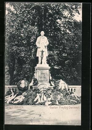 Bild des Verkufers fr Ansichtskarte Wiesbaden, Gustav Freytag-Denkmal zum Verkauf von Bartko-Reher