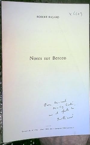 Image du vendeur pour Notes sur Berceo. Extrait du n 172 Mai 1965 des Langues Neo Latines mis en vente par Librera La Candela