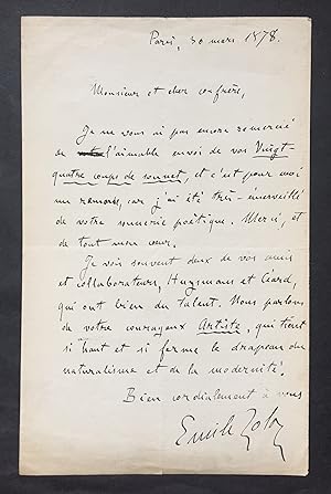 Seller image for Emile ZOLA - Lettre autographe signe Huysmans et Naturalisme - 1878 for sale by EPISTOLE