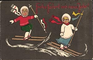 Image du vendeur pour Ansichtskarte / Postkarte Glckwunsch Neujahr, Kinder fahren Ski mis en vente par akpool GmbH