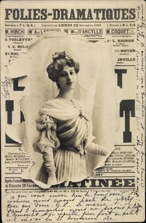 Zeitungs Ansichtskarte / Postkarte Folies-Dramatiques, Portrait einer Frau