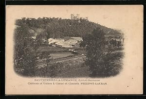 Carte postale Sauveterre-la-Lemance, Chateau et Usines a Chaux et Ciments Philipot-Lauras