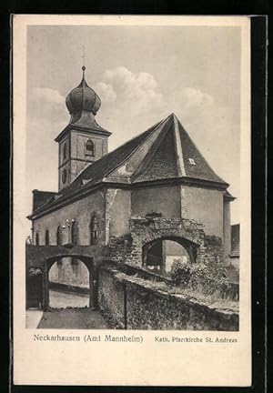 Ansichtskarte Neckarhausen b. Mannheim, Kath. Pfarrkirche St. Andreas
