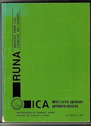 Bild des Verkufers fr RUNA. Archivo para las Ciencias del Hombre. Volumen XVI - 1986. zum Verkauf von La Librera, Iberoamerikan. Buchhandlung