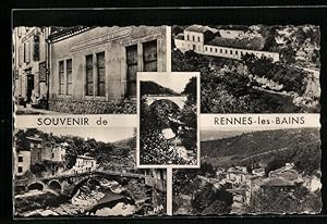 Carte postale Rennes-les-Bains, Établissement Thermal et Pont Romain