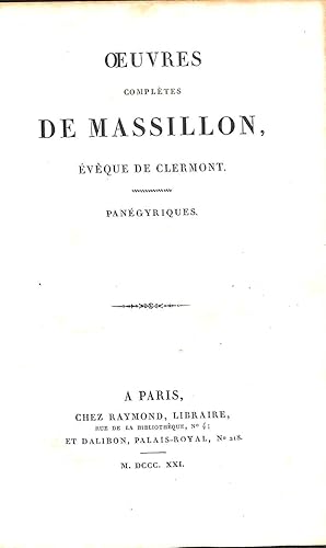 Bild des Verkufers fr Oeuvres compltes de Massillon, vque de Clermont zum Verkauf von WeBuyBooks