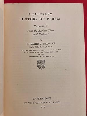 Bild des Verkufers fr A Literary History of Persia: Volume 1: From the Earliest Times until Firdawsi. zum Verkauf von Plurabelle Books Ltd