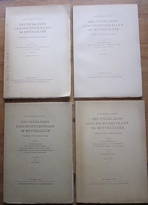 Image du vendeur pour Deutschlands Geschichtsquellen im Mittelalter. Vorzeit und Karolinger. Hier nur die Hefte 1 bis 4. I. Die Vorzeit. Von den Anfngen bis zur Herrschaft der Karolinger. II.Die Karolinger. Vom Anfang des 8. Jahrhunderts bis zum Tode Karls des Groen. III. Die Karolinger vom Tode Karls bis zum Vertrag von Verdun. IV. Die Karolinger. Vom Vertrag von Verdun bis zum Herrschaftsantritt der Herrscher aus dem schsischen Hause. Italien und das Papsttum. mis en vente par Antiquariat Roland Ggler