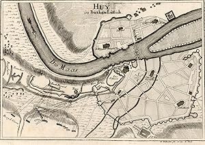 Imagen del vendedor de Huy im Bisthum Lttich. Original Kupferstich um 1766;Befestigungsgrundriss mit Beschreibung rechts und links der Karte a la venta por Antiquariat Kastanienhof