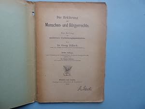 Bild des Verkufers fr Die Erklrung der Menschen - und Brgerrechte. Ein Beitrag zur modernen Verfassungsgeschichte. Dritte Auflage unter Verwendung des handschriftlichen Nachlasses durchgesehen und ergnzt von Dr. Walter Jellinek. zum Verkauf von Antiquariat Heinzelmnnchen