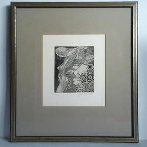 Bild des Verkufers fr Weiblicher Akt mit Landschaftsdarstellungen verwoben - Original Radierung zum Verkauf von Celler Versandantiquariat