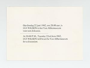 Exhibition postcard: At 20.00 P.M., Tuesday 22nd June 1982, IAN WILSON will be at the Van Abbemus...