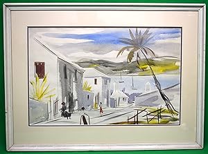 Bermuda Island Street Scene c1955 Watercolour By Alfred Birdsey