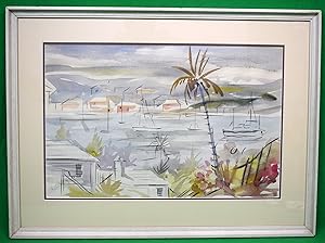 Bermuda Island Harbour Scene c1955 Watercolour By Alfred Birdsey