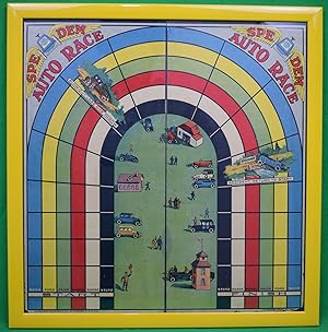 Spe-Dem Auto Race c1922 Game Board In Yellow Frame