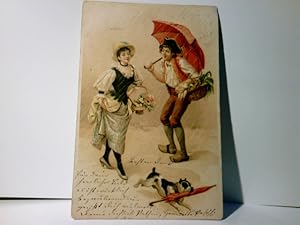 Nostalgie / Vintage. Alte Ansichtskarte / Lithographie farbig, gel. 1900. Feine Dame mit Blumenkö...