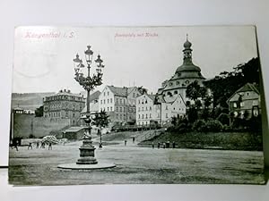 Klingenthal i. S. Marktplatz mit Kirche. Alte Ansichtskarte / Postkarte s/w. gel. ca 1911. Partie...