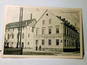 Glauchau in Sachsen. Gasthaus zum weißen Roß. Alte Ansichtskarte / Postkarte s/w. gel. 1913. Stra...