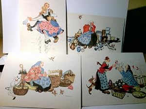 Künstlerkarte von Hahn. 4 x Alte Ansichtskarte / Humorkarte farbig, ungel. ca 40 / 50ger Jahre ? ...