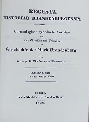 Bild des Verkufers fr Regesta historiae Brandenburgensis ; Bd. 1: Bis zum Jahre 1200. zum Verkauf von Antiquariat Bookfarm