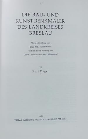 Image du vendeur pour Bau- und Kunstdenkmler des Landkreises Breslau. Bau- und Kunstdenkmler des deutschen Ostens ; Reihe C, Bd. 1. mis en vente par Antiquariat Bookfarm