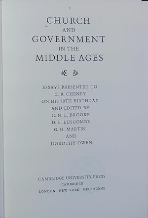 Immagine del venditore per Church and government in the Middle Ages : essays presented to C. R. Cheney on his 70th birthday. venduto da Antiquariat Bookfarm