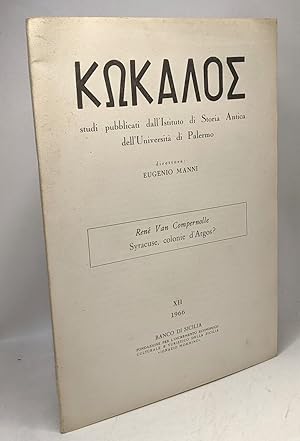 Imagen del vendedor de Syracuse colonie d'Argos? --- K?KA?O? studi pubblicati dall'Istituto di Storia Antica dell'Universit di Palermo a la venta por crealivres