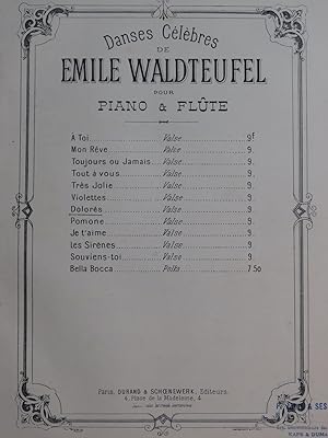 WALDTEUFEL Emile Dolorès Suite de Valses Piano Flûte ca1890