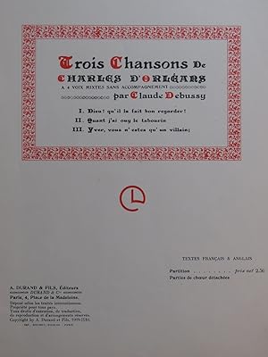 DEBUSSY Claude Trois Chansons de Charles d'Orléans Chant