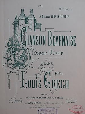 Seller image for GREGH Louis Chanson Barnaise Piano 4 mains ca1875 for sale by partitions-anciennes