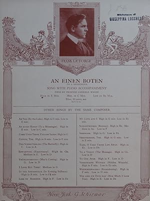 Seller image for LA FORGE Frank An einen Boten Chant Piano 1919 for sale by partitions-anciennes