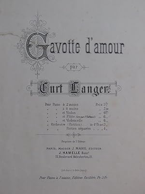 Bild des Verkufers fr LANGER Curt Gavotte d'Amour Piano 4 mains ca1882 zum Verkauf von partitions-anciennes