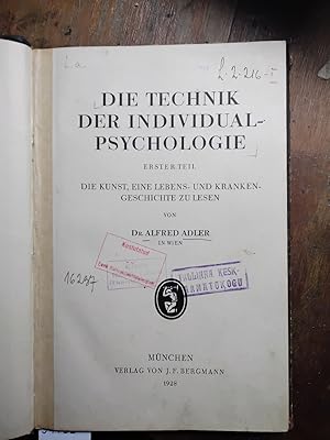 Bild des Verkufers fr Die Technik der Individualpsychologie Erster Teil Die Kunst, eine Lebens- und Krankengeschichte zu lesen zum Verkauf von Windau Antiquariat