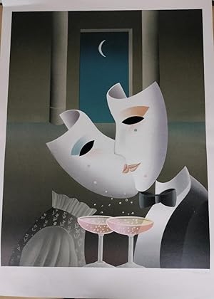 "Amants masqués au champagne " Lithographie signé et numéroté 173/200.