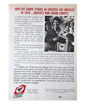 Cesar Chavez Delano Grape Boycott Poster "Join the Grape Strike in Greater Los Angeles in 1970.Bo...